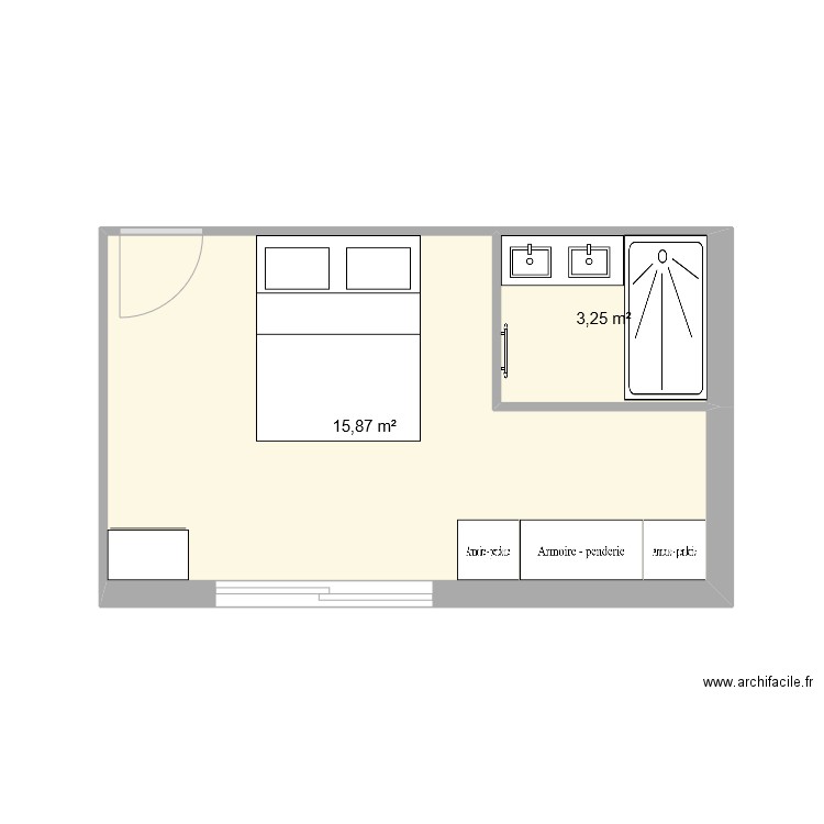 suite parentale 2 les avenières . Plan de 2 pièces et 19 m2