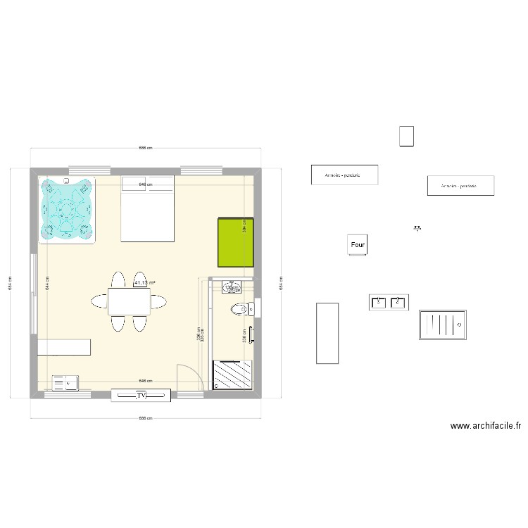 essai. Plan de 1 pièce et 41 m2