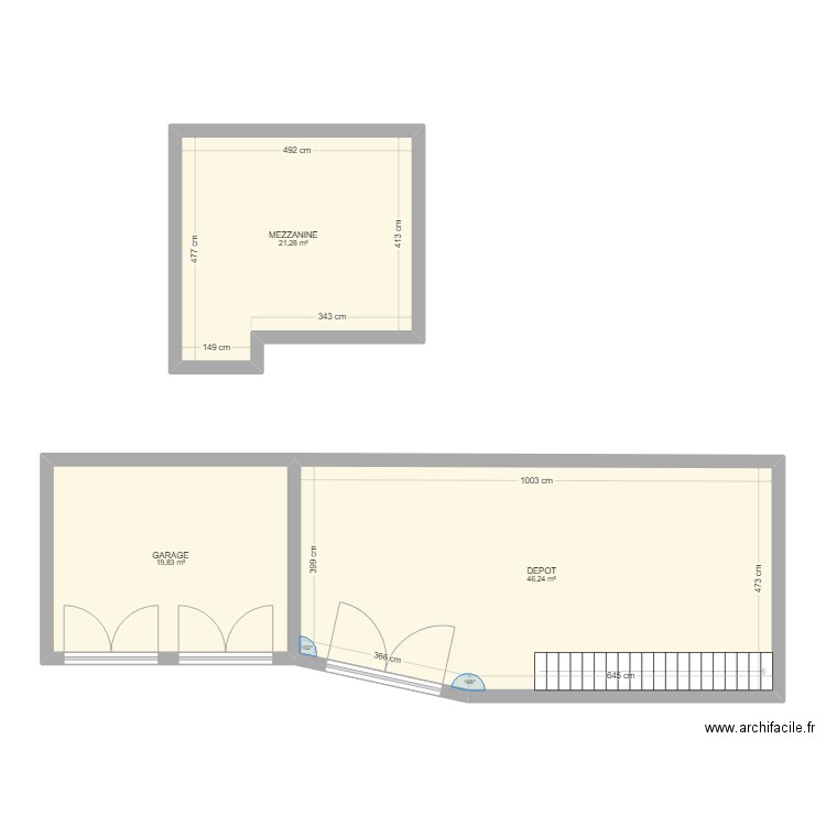 depot. Plan de 3 pièces et 87 m2