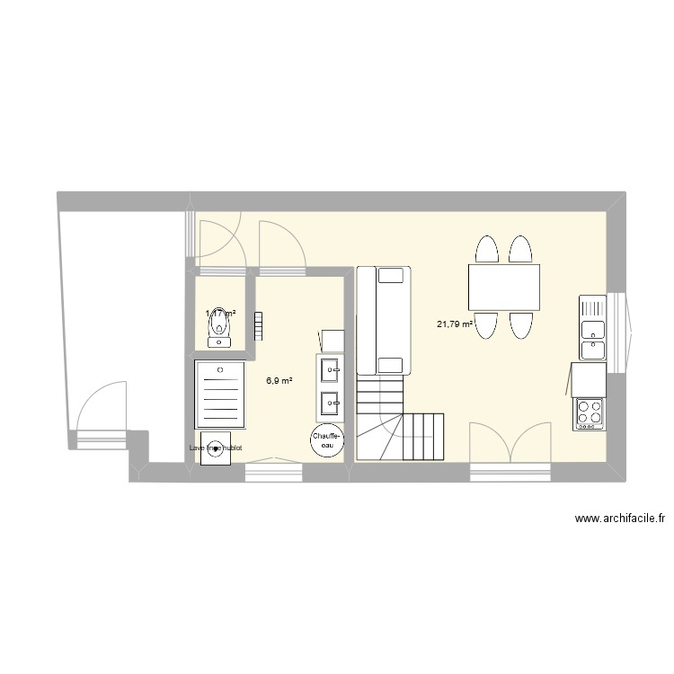 Extension version 1. Plan de 3 pièces et 30 m2