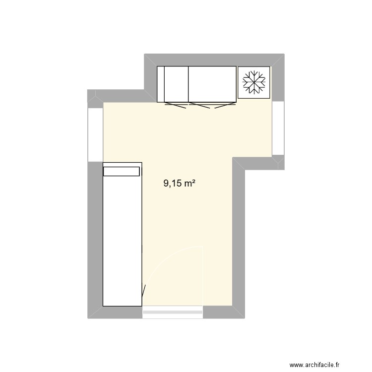 Cuisine. Plan de 1 pièce et 9 m2