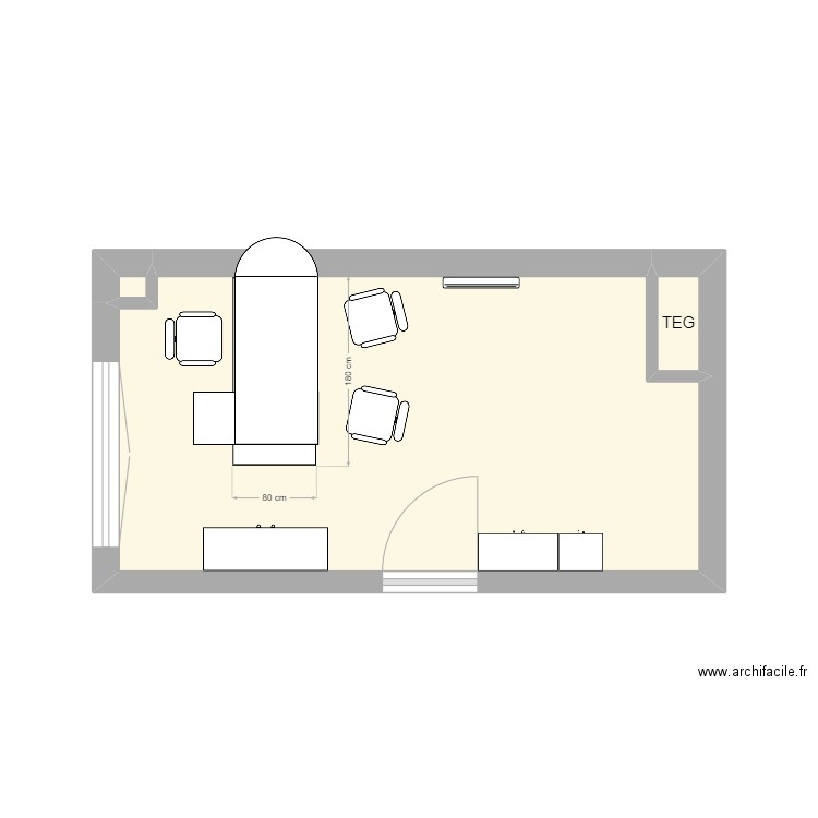 Bureau B2 - Chamagnieu. Plan de 3 pièces et 15 m2