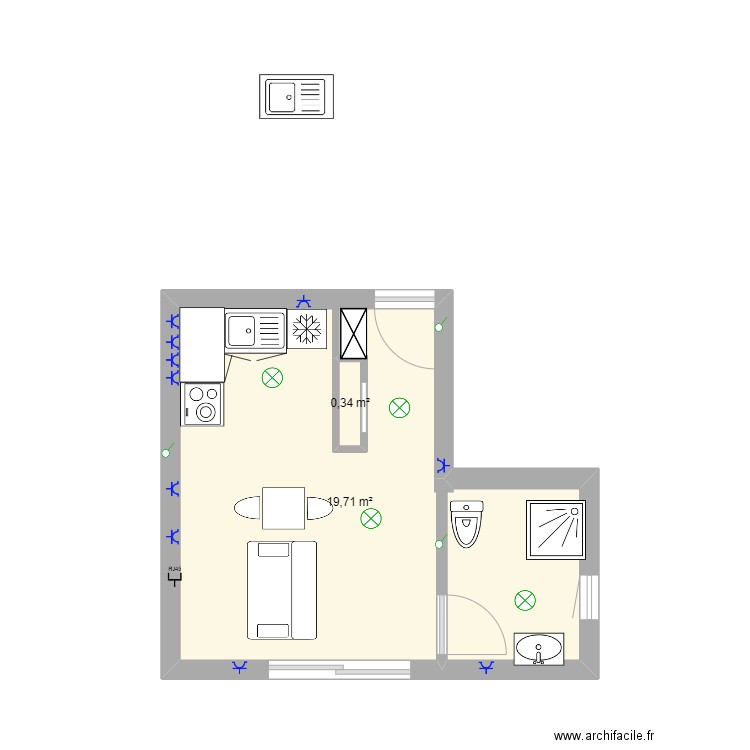 frffg. Plan de 2 pièces et 21 m2