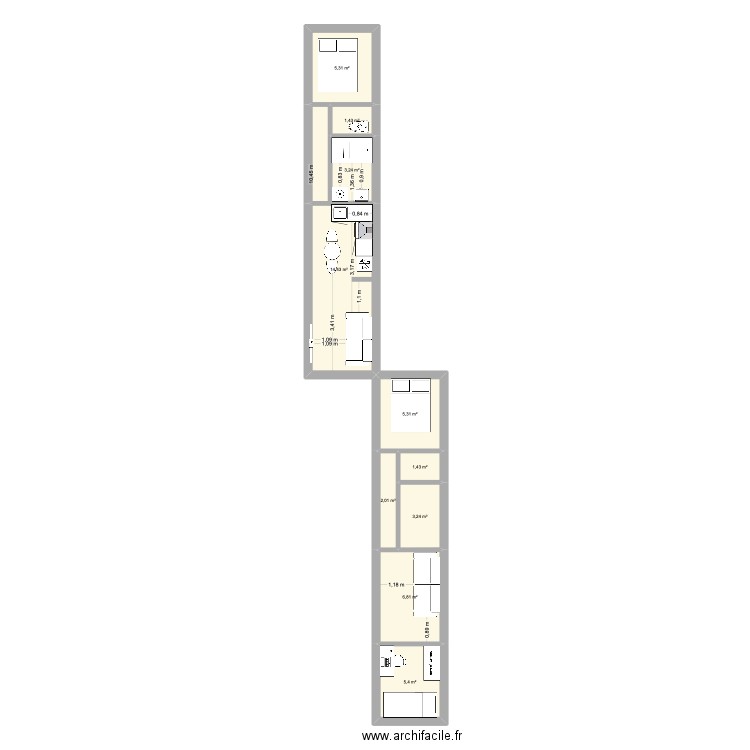 40 PIED CLASSIQUE UNE CHAMBRE. Plan de 10 pièces et 49 m2