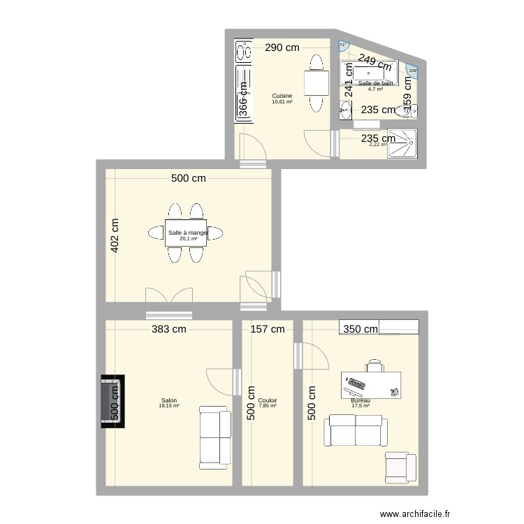 bas herchies. Plan de 7 pièces et 82 m2