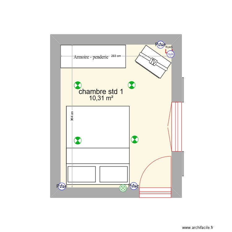 Chambre Studio 1. Plan de 1 pièce et 10 m2