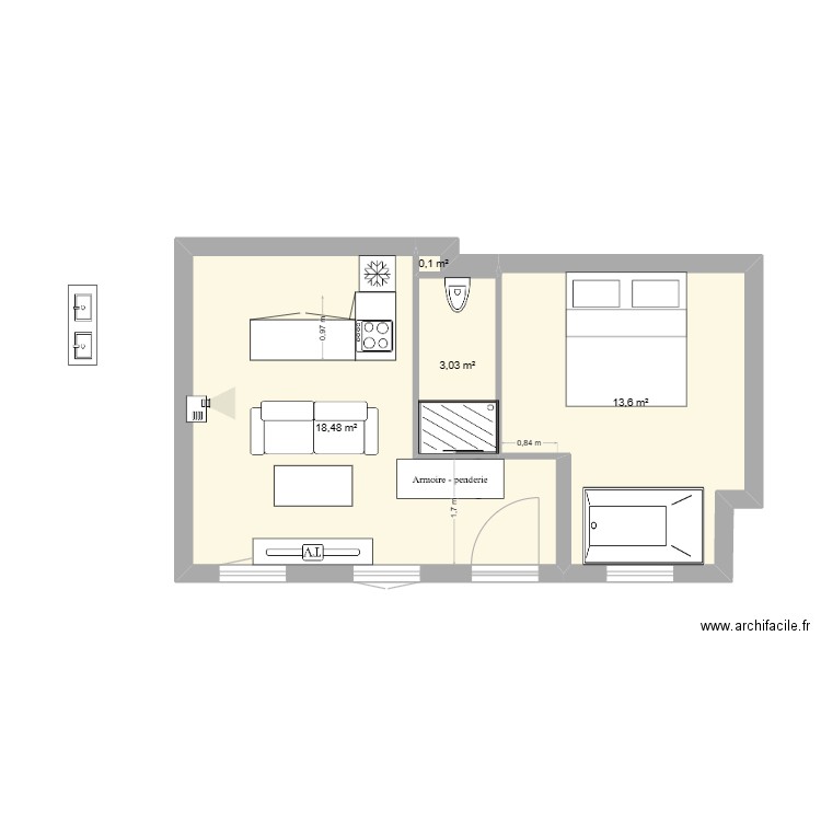 love6. Plan de 4 pièces et 35 m2