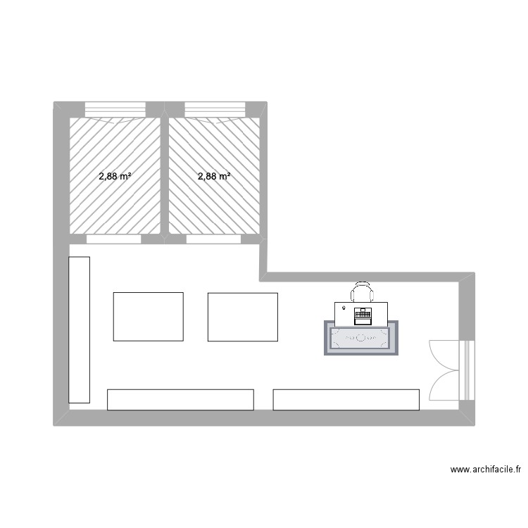 jkjjj. Plan de 2 pièces et 6 m2