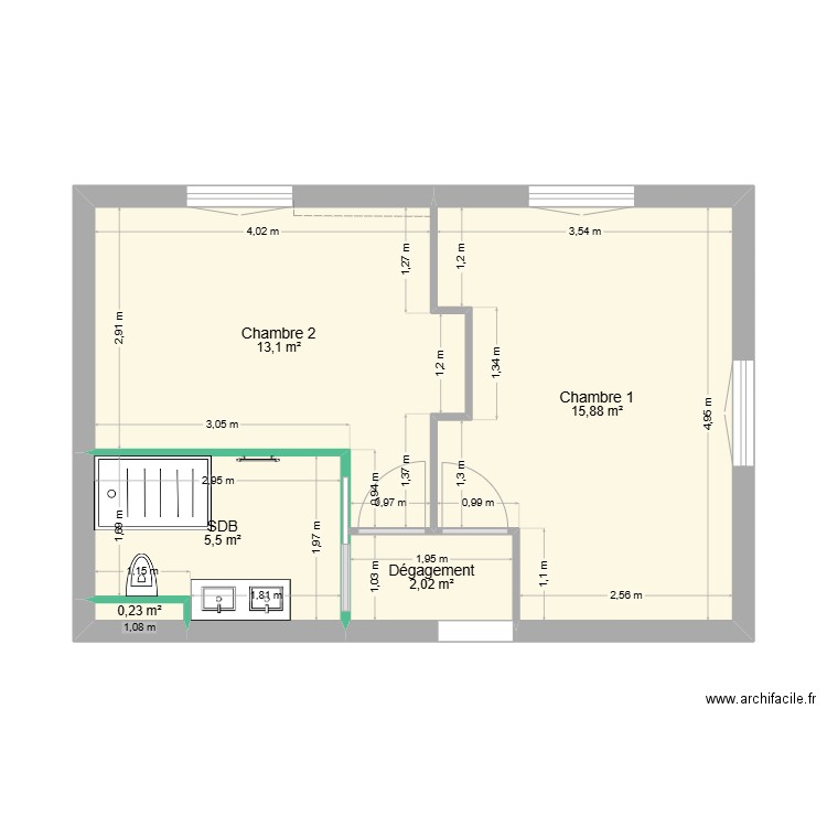 Chambre enfant. Plan de 5 pièces et 37 m2