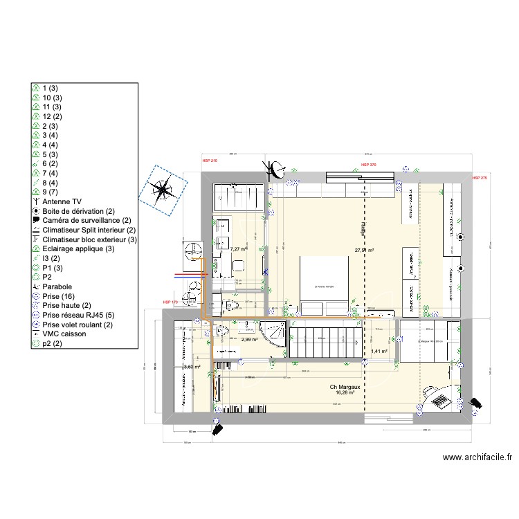 rehausse Magagnosc - V2 modif SDB. Plan de 6 pièces et 59 m2