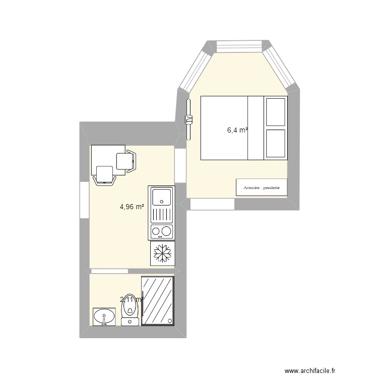 studio. Plan de 3 pièces et 13 m2