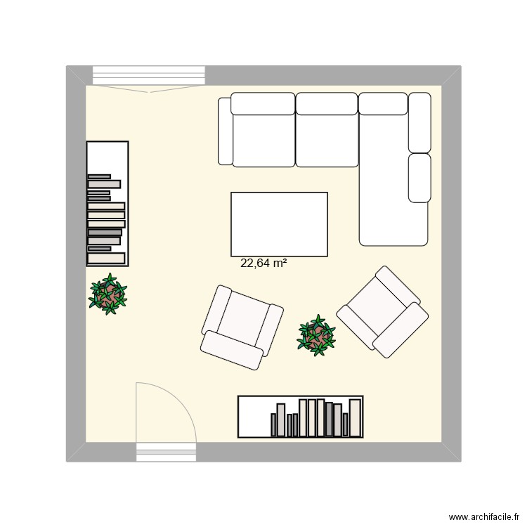 Salon feng shui . Plan de 1 pièce et 23 m2