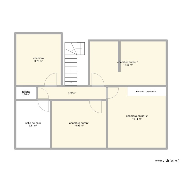 etage. Plan de 7 pièces et 62 m2