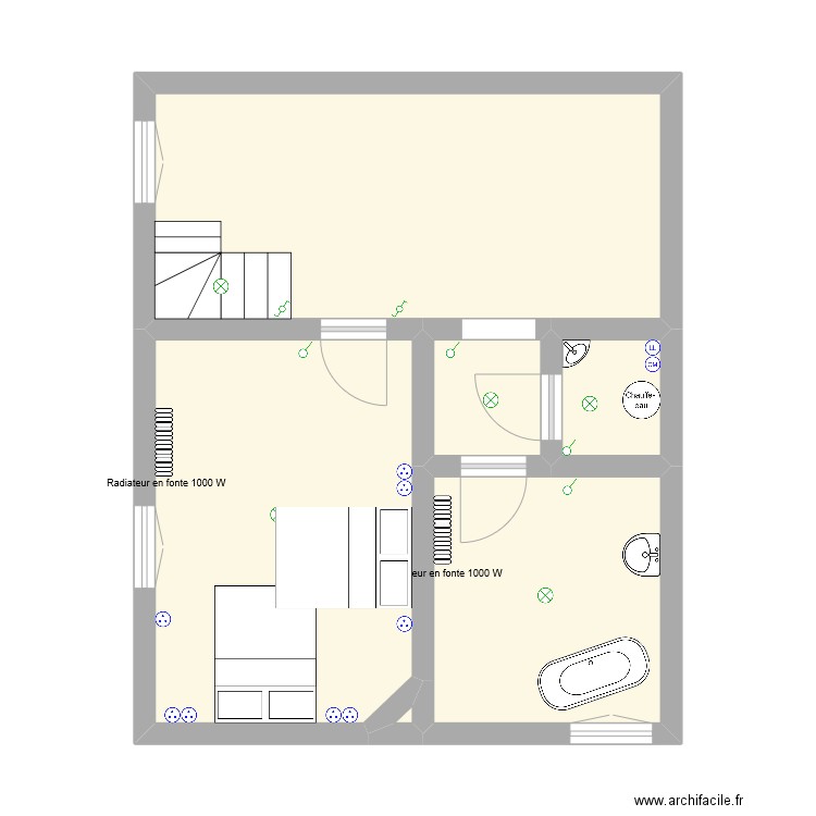 etage maison. Plan de 6 pièces et 43 m2