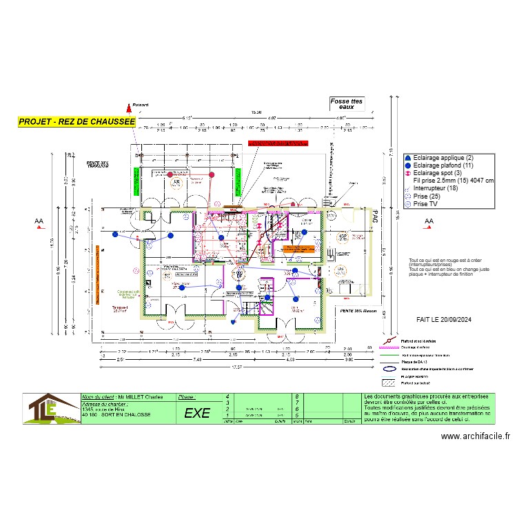 PLAN ELECTRIQUE MILLET RDC 20092024. Plan de 0 pièce et 0 m2