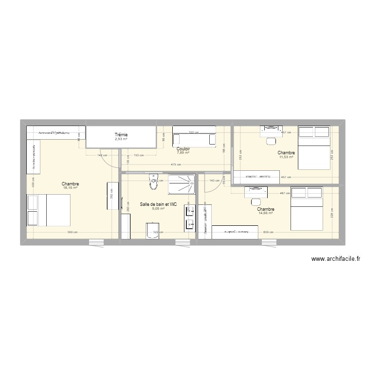 Maison Sciecq Etage. Plan de 6 pièces et 64 m2