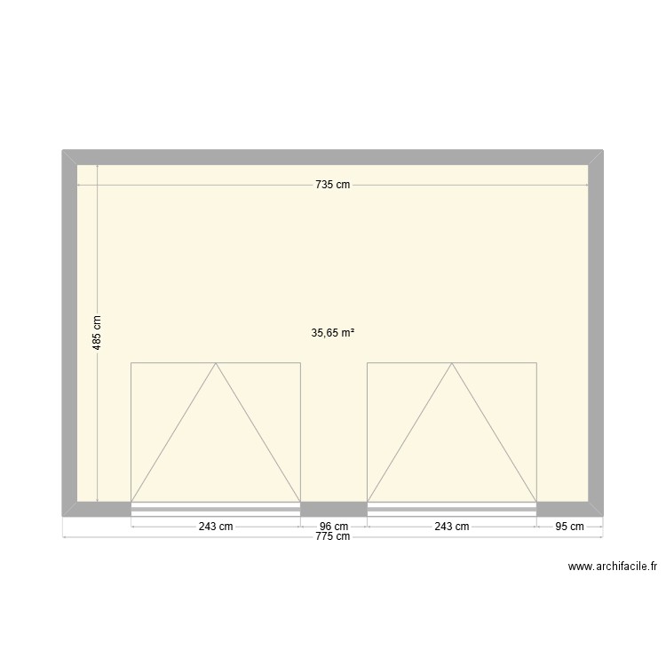 garage. Plan de 1 pièce et 36 m2