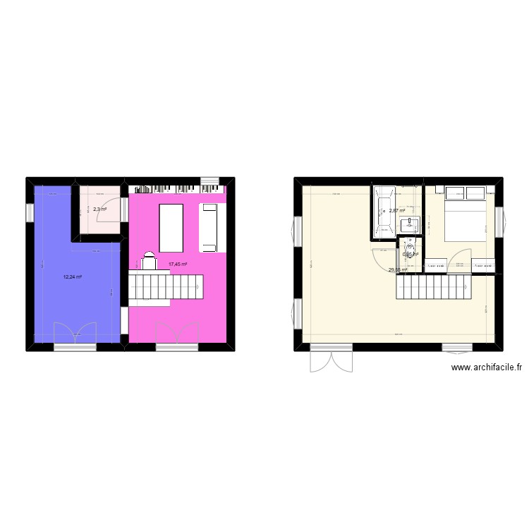 challet. Plan de 6 pièces et 65 m2