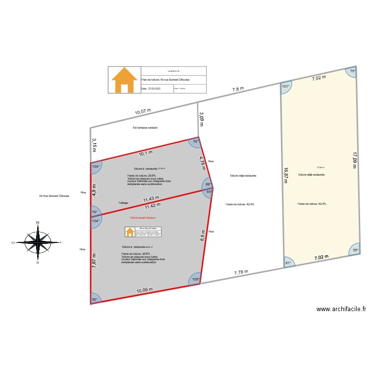 Plan détail de toiture avant travaux *. Plan de 3 pièces et 255 m2