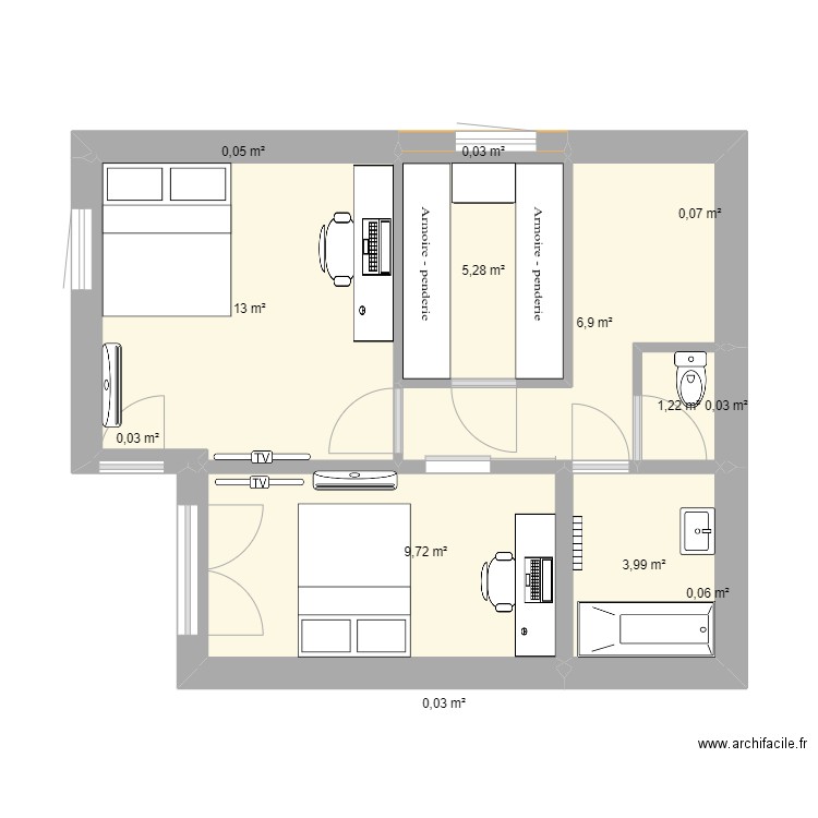 HAUT MODIFIER. Plan de 13 pièces et 40 m2