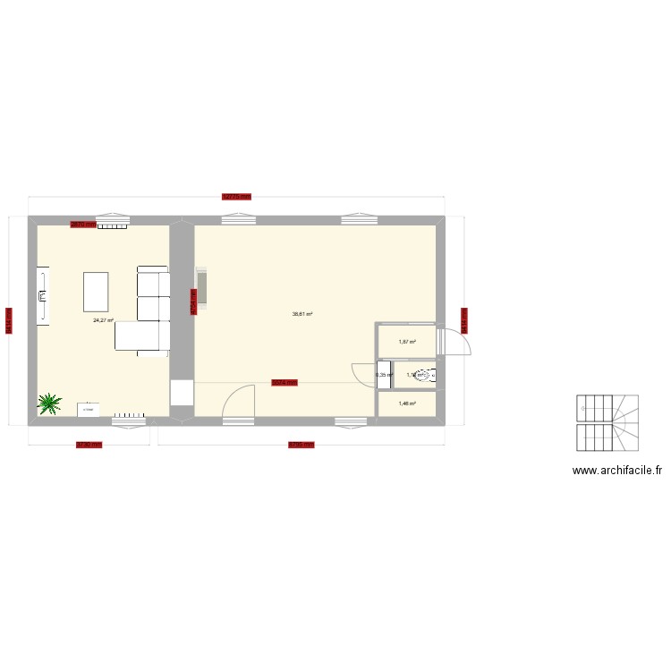 PLAN REZ-DE-CHAUSSEE cuisine. Plan de 6 pièces et 68 m2