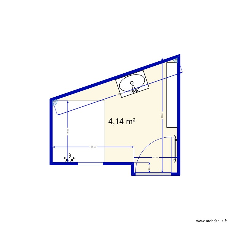 SDB2. Plan de 1 pièce et 4 m2