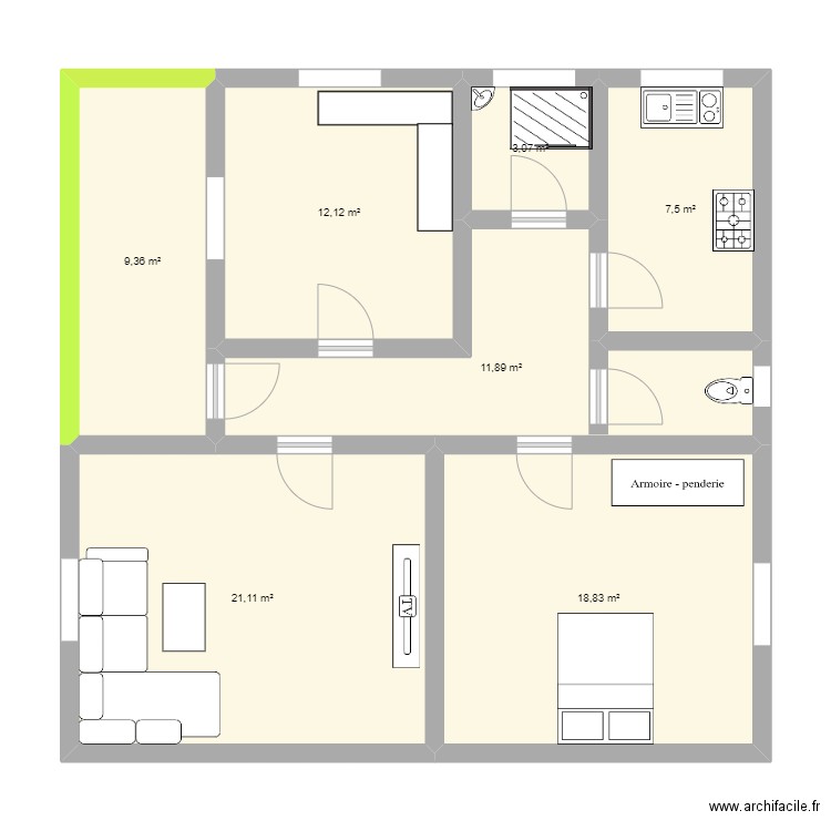 Souhail. Plan de 7 pièces et 84 m2