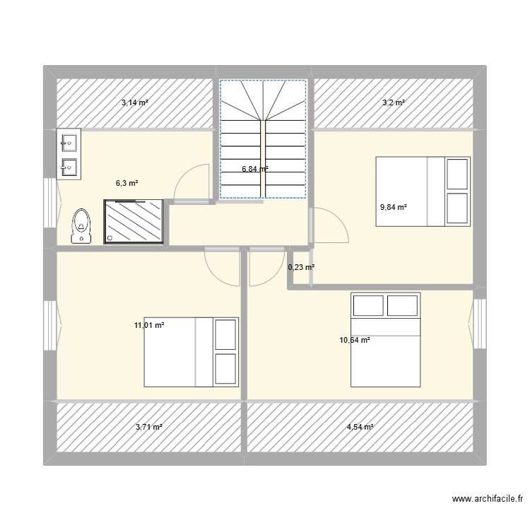 etage. Plan de 10 pièces et 59 m2