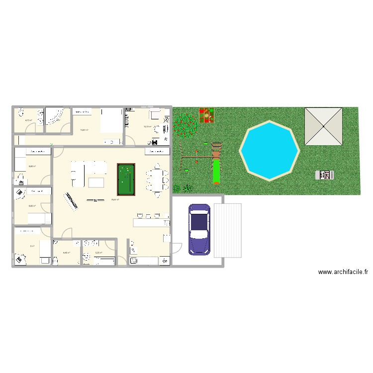 Plan de la maison en Techno 4B. Plan de 10 pièces et 147 m2