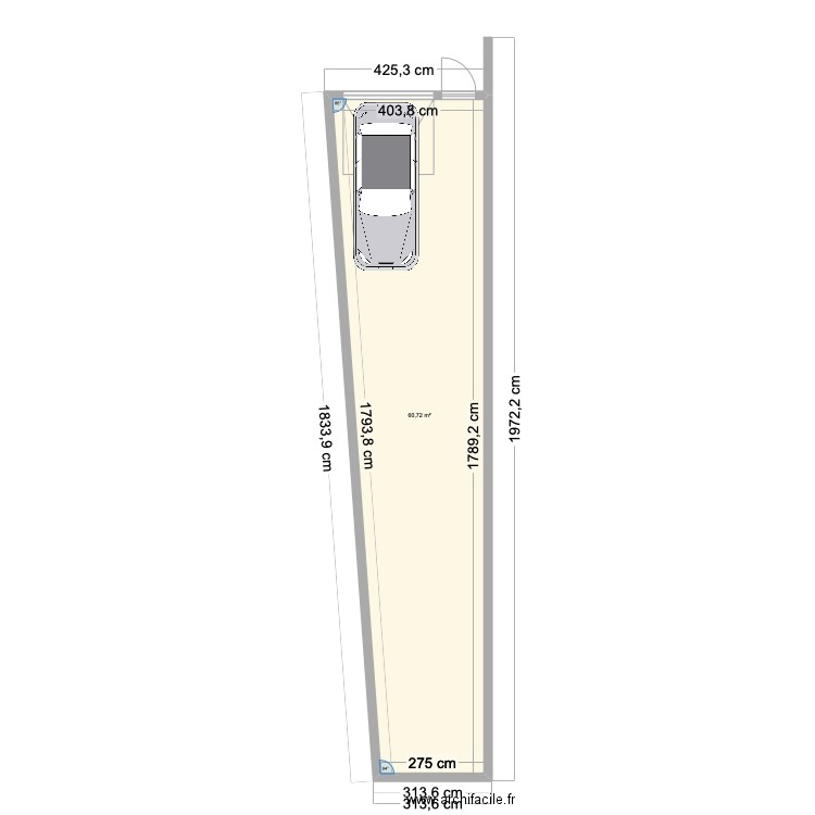 mamie garage. Plan de 1 pièce et 61 m2