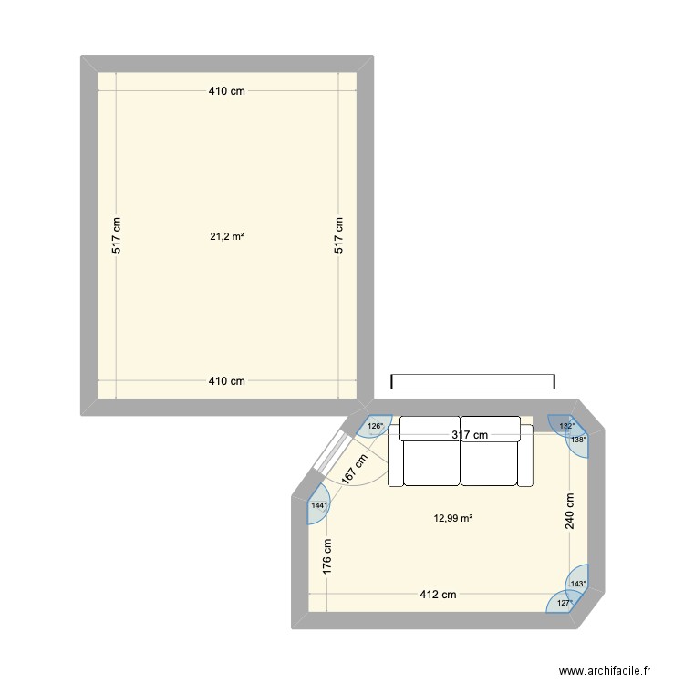 2e Etage 162. Plan de 2 pièces et 34 m2