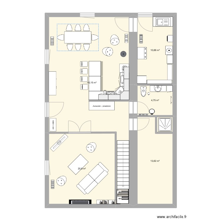 RDC vivi. Plan de 5 pièces et 95 m2