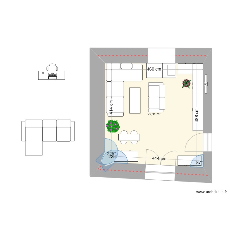 salon castries. Plan de 1 pièce et 22 m2