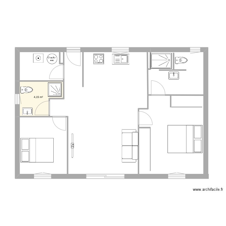 maison 3. Plan de 1 pièce et 4 m2