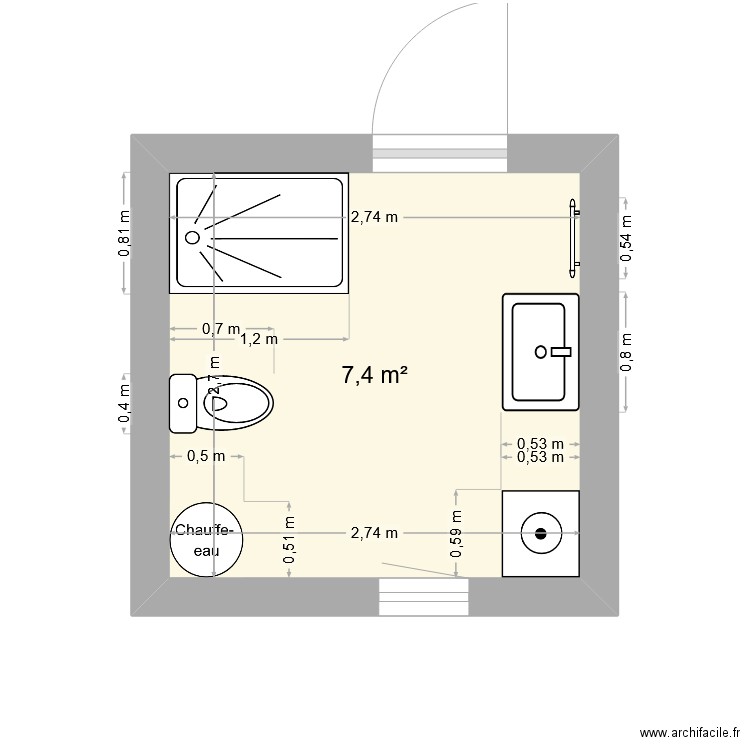 SdB2. Plan de 1 pièce et 7 m2