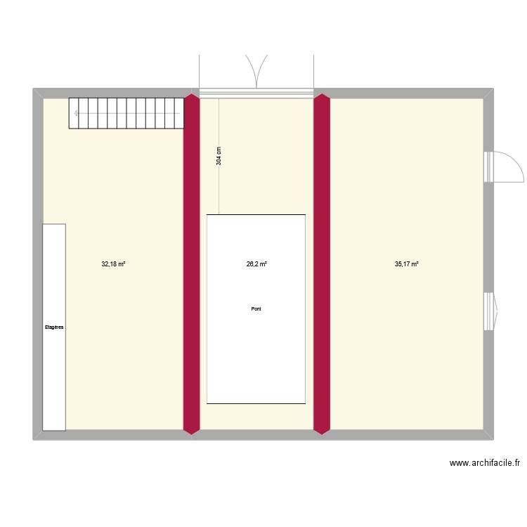 Grange Atelier. Plan de 3 pièces et 94 m2