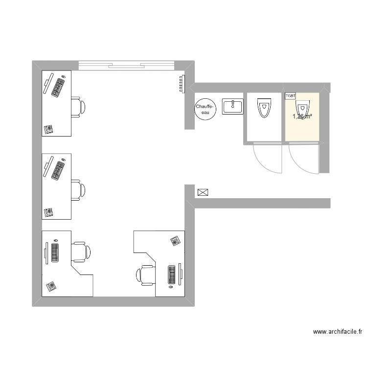 Abioxir Bureaux. Plan de 1 pièce et 1 m2