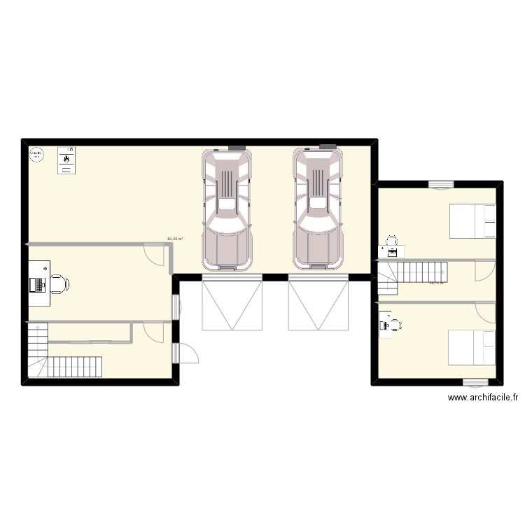 maison rdc. Plan de 2 pièces et 130 m2