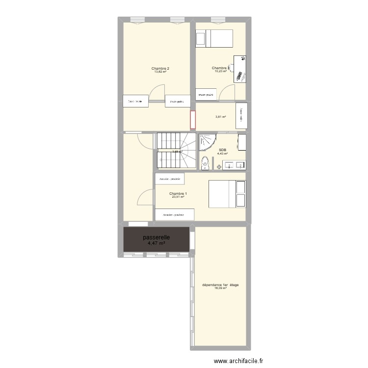 projet chambre et SDB. Plan de 8 pièces et 80 m2