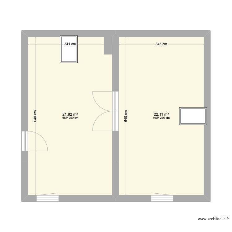 Etage chambres. Plan de 2 pièces et 44 m2