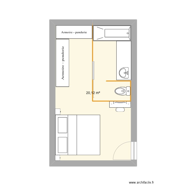 chambre. Plan de 1 pièce et 20 m2