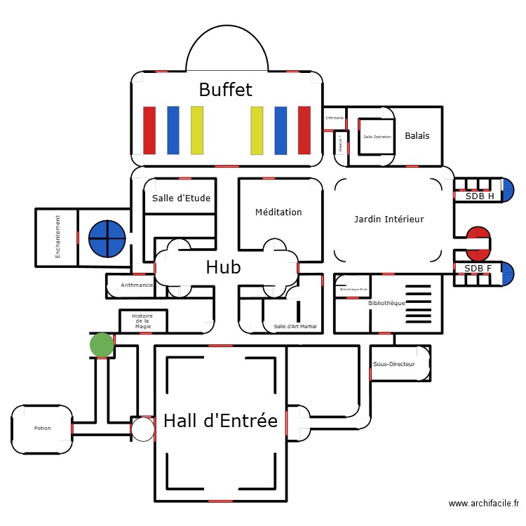 Etage Ecole. Plan de 69 pièces et 940 m2