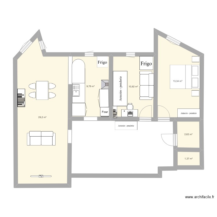 Appartement. Plan de 6 pièces et 67 m2