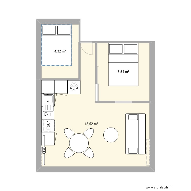 Le Touquet 2 chambres. Plan de 3 pièces et 29 m2