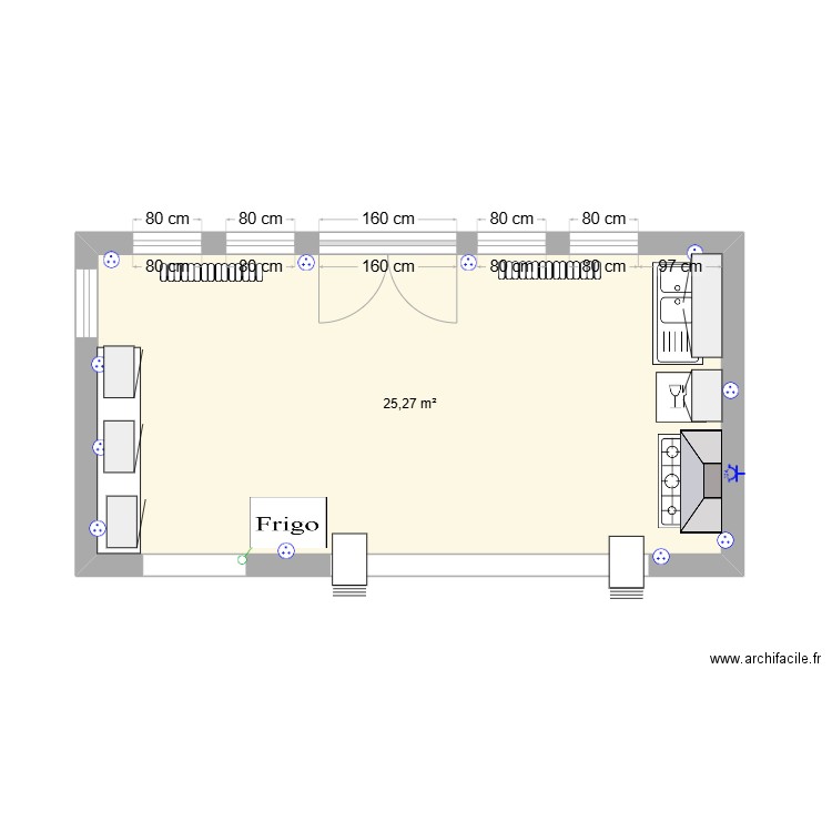 CUISINEFM. Plan de 1 pièce et 25 m2