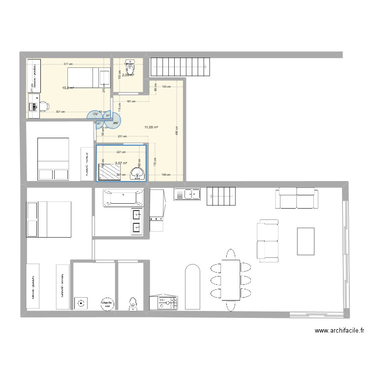 GITE1. Plan de 4 pièces et 27 m2