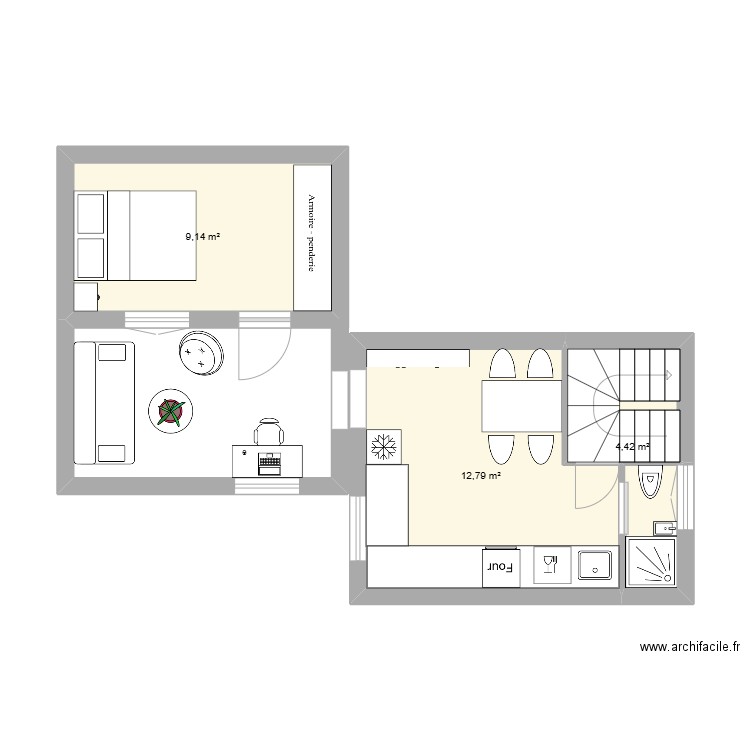 appartement 2éme etage. Plan de 3 pièces et 26 m2