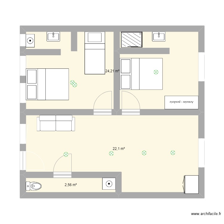 FORT. Plan de 3 pièces et 49 m2