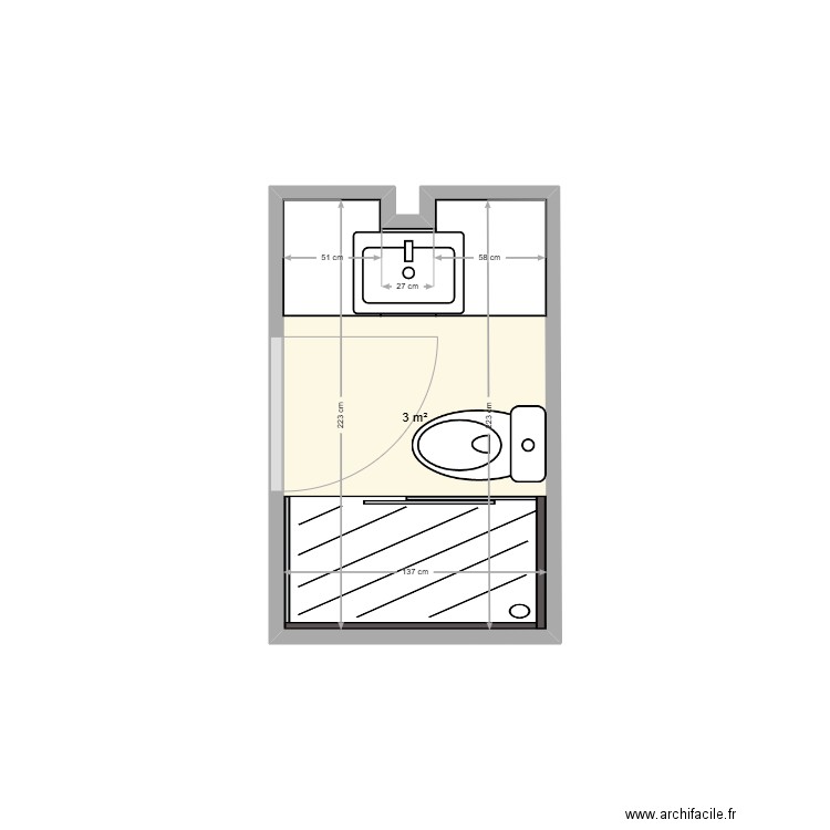 SdB Romain Huber. Plan de 1 pièce et 3 m2