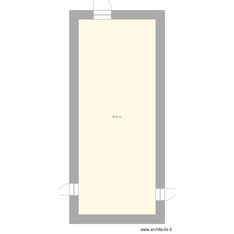 grange. Plan de 1 pièce et 69 m2